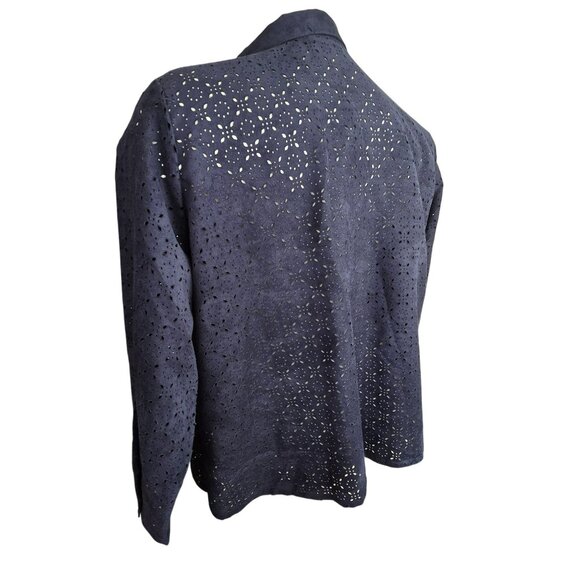 Navy Blue Eyelet Button-Up Collared Shirt Avenue Sueded Soft Size 26/28 JJ4043 - Picture 5 of 9
